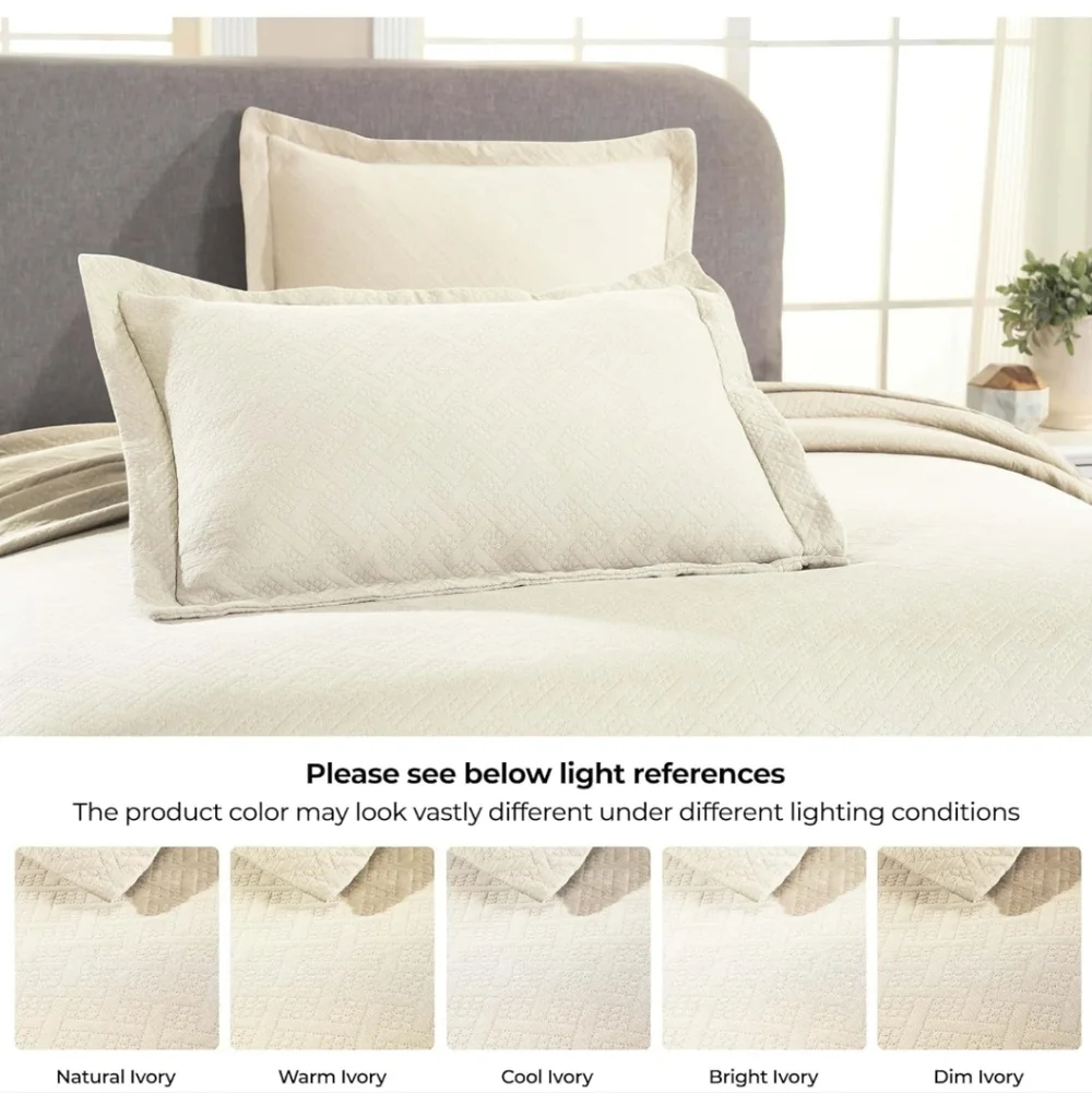 Superior Basketweave Cotton 3 Piece Bedspread Set, Home Decorative Quil Queen